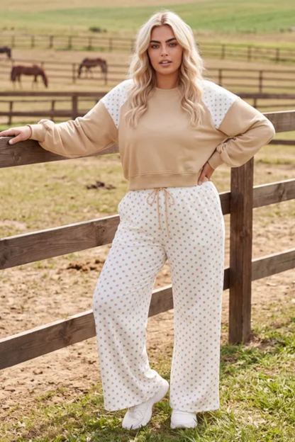 Women All Season Plus Size Polka Dot Wide Leg Lounge Set