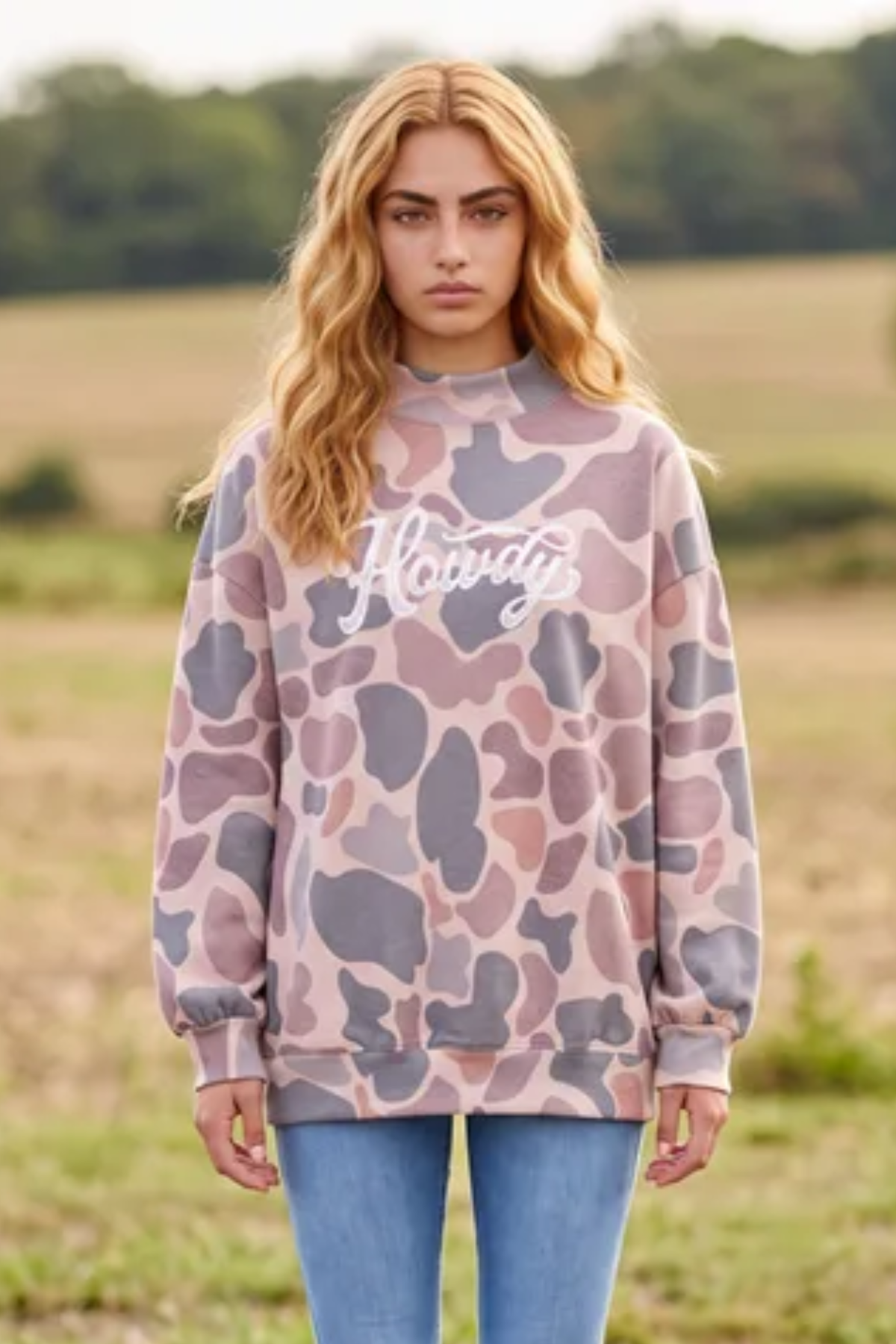 Women's Fall Multi Print Crew Neck Long Sleeve Sweatshirt
