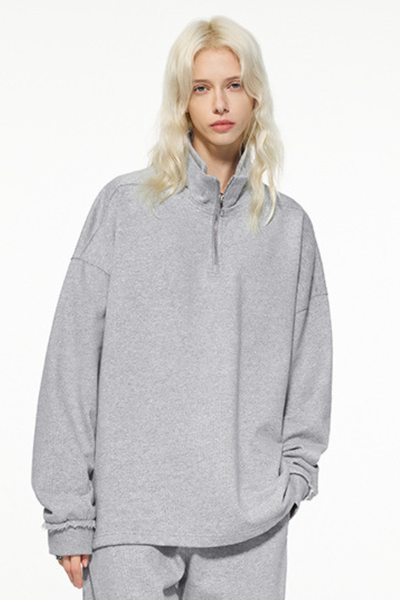 Women's Summer 450g Half Zip Raw Edge StandCollar Sweatshirt