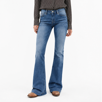 Women's High Waist Flare Jeans with Western Pocket Detail