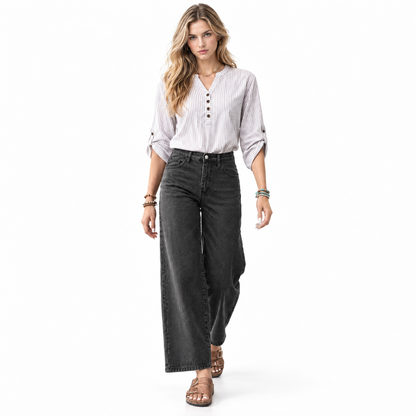 Women's Vintage Washed Black High Waist Wide Leg Jeans
