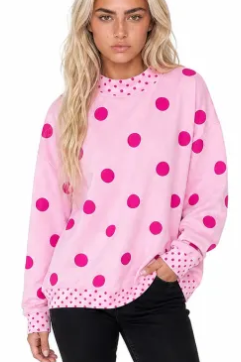 Women Fall Polka Dot Mock Neck Drop Shoulder Sweatshirt