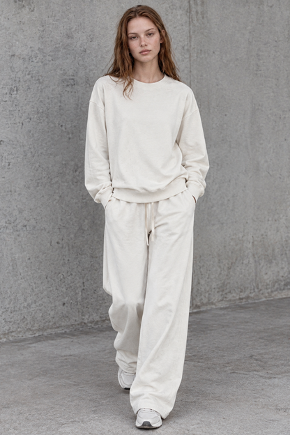 Women Fall Clothing Washed Pullover Wide Leg Sweatpants Set