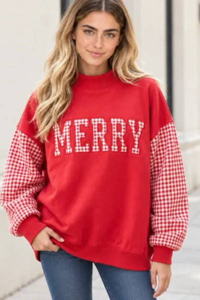 Women Fall Clothing Christmas Merry Plaid Sweatshirt