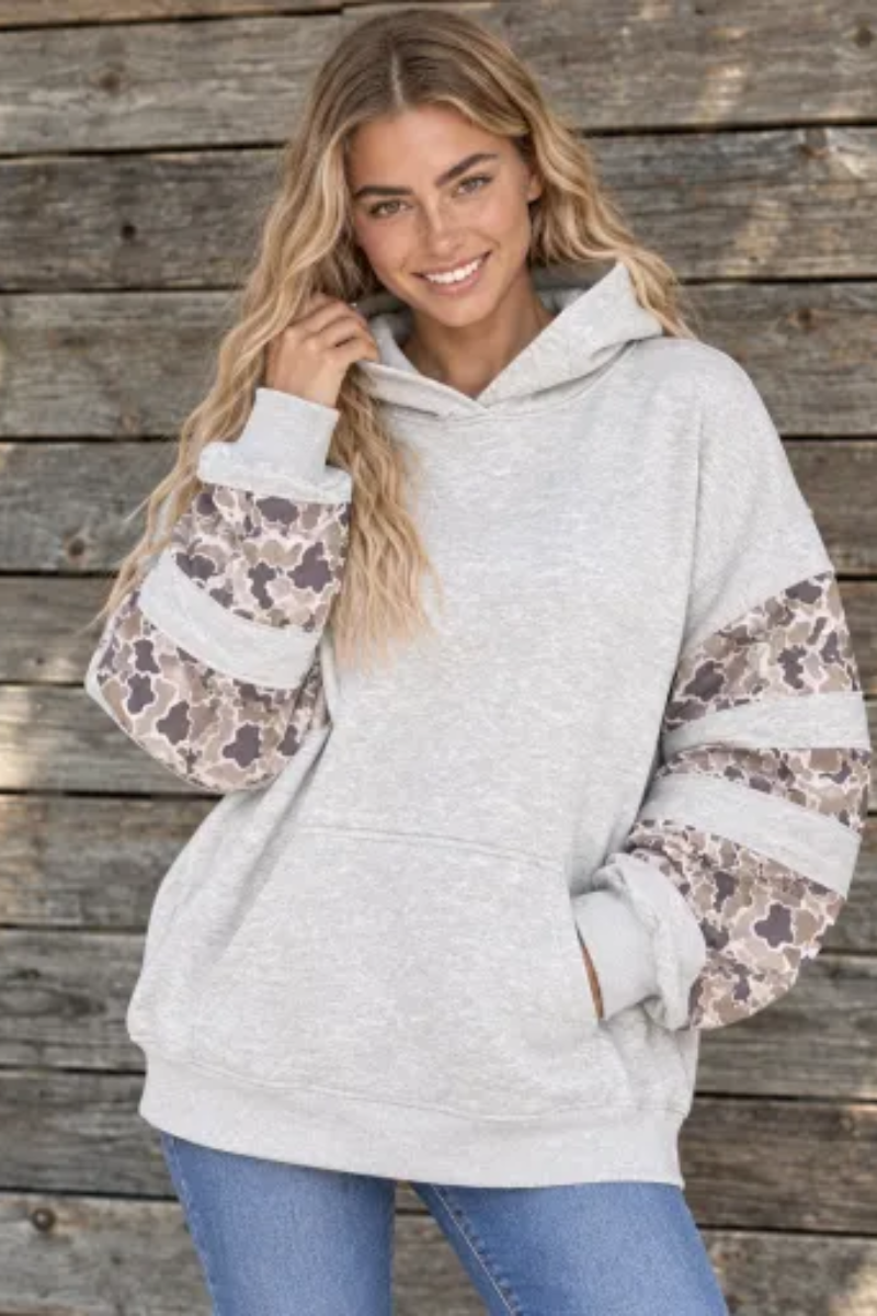 Women Fall Clothing Oversized Camo Patchwork Hoodie