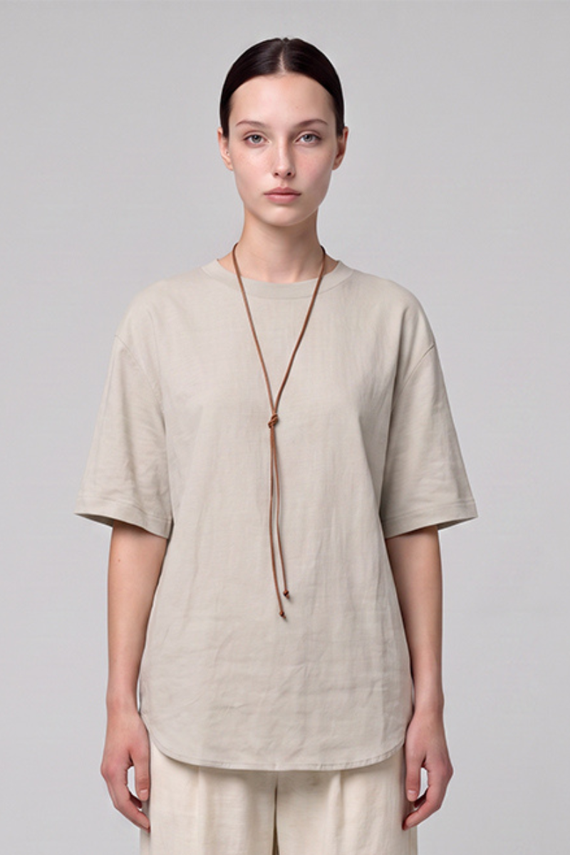 Women's Summer Linen-Blend Relaxed Drop-Shoulder T-Shirt