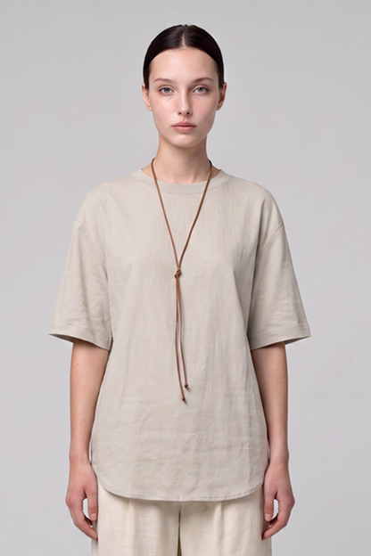 Women's Summer Linen-Blend Relaxed Drop-Shoulder T-Shirt