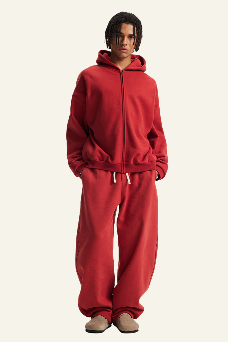 Men's Set:Fleece-lined Zipper Jacket & Curved-blade Pants