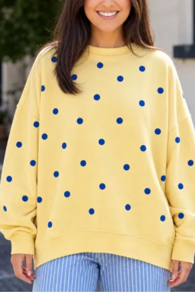 Women Spring Plus Size Polka Dot Crew Neck Sweatshirt