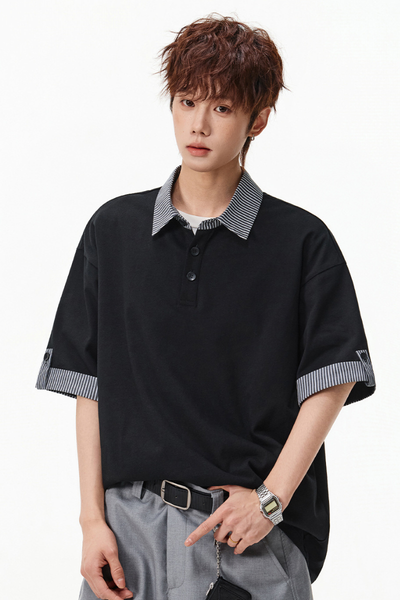 Men's Summer Cuff Contrast Mock Layer Miu Polo