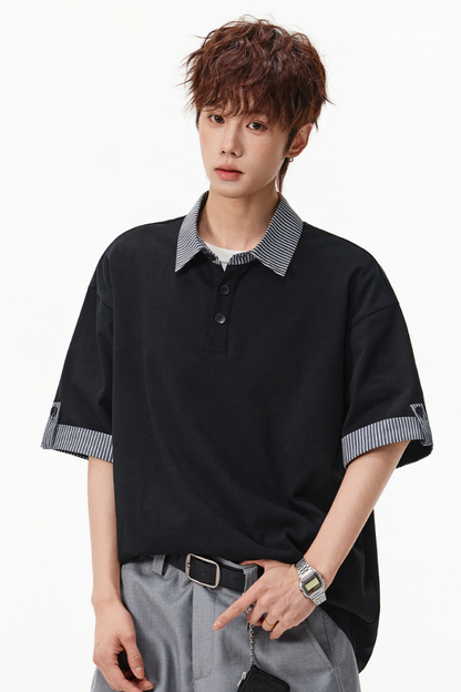 Men's Summer Cuff Contrast Mock Layer Miu Polo