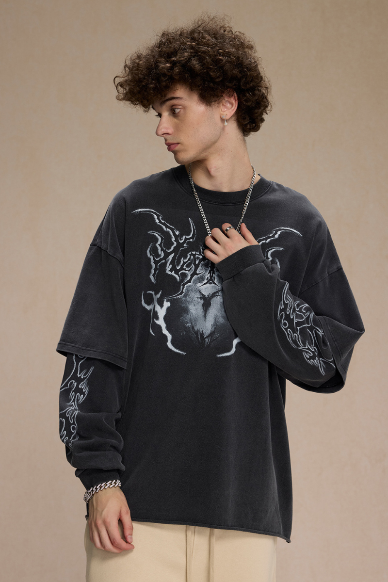 Men's Cotton Retro Faux Two-piece Pullover