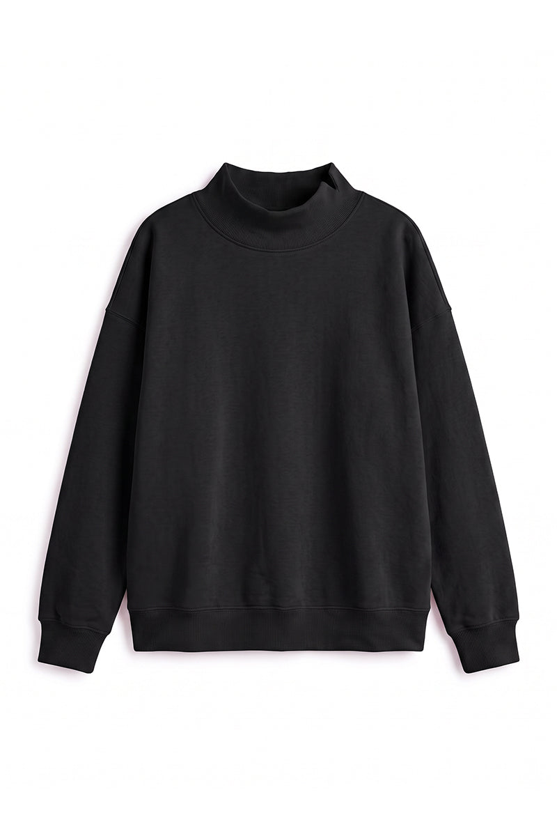 Unisex Fall Fleece Mock Neck Side Slit Sweatshirt