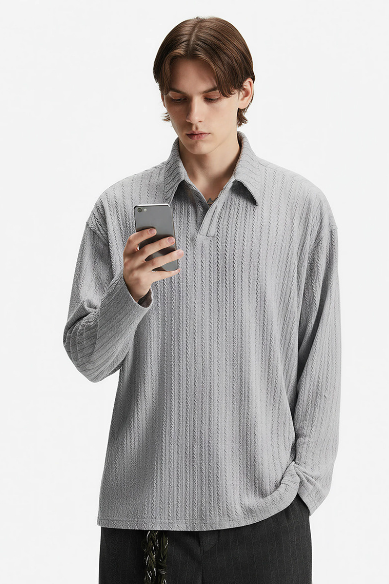 Unisex Spring Old Money Textured Stripe Knit Polo
