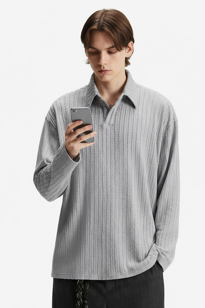 Unisex Spring Old Money Textured Stripe Knit Polo