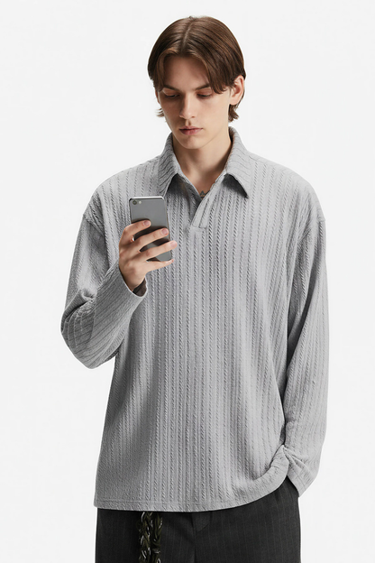 Unisex Spring Old Money Textured Stripe Knit Polo