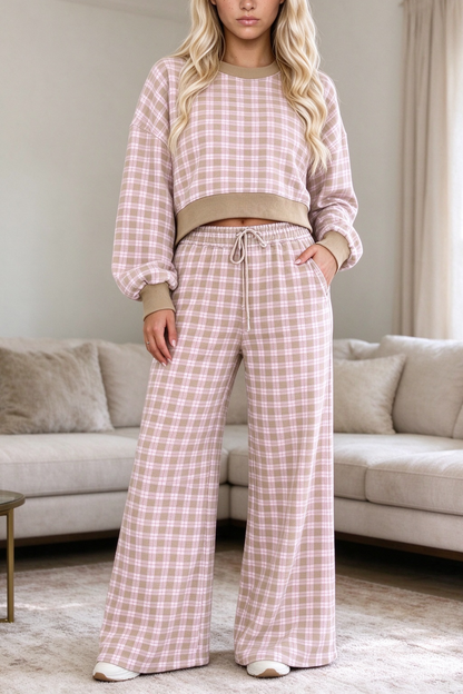 Women's Fall Polka Dot Colorblock Loose Two Piece Set