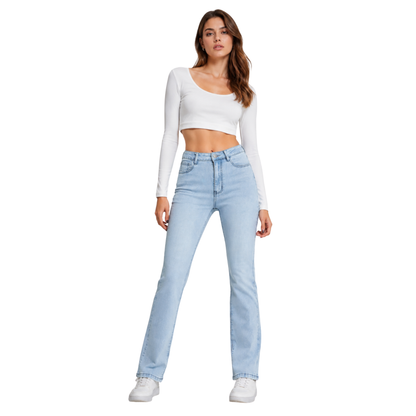 Women's Light Blue Wash Stretch Slim Straight Leg Jeans