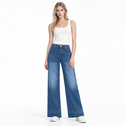Women's High Waist Patchwork Wide Leg Jeans