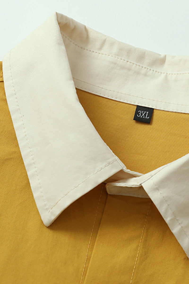 Men's Spring Colorblock Collared Button-Down Shirt