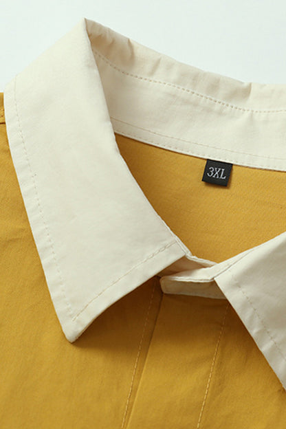 Men's Spring Colorblock Collared Button-Down Shirt