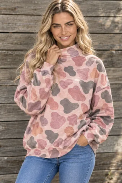 Women Fall Clothing Western Camo Mock Neck Sweatshirt