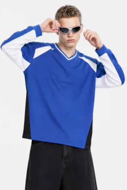 Men Spring Mesh Color Block Long Sleeve Soccer Jersey