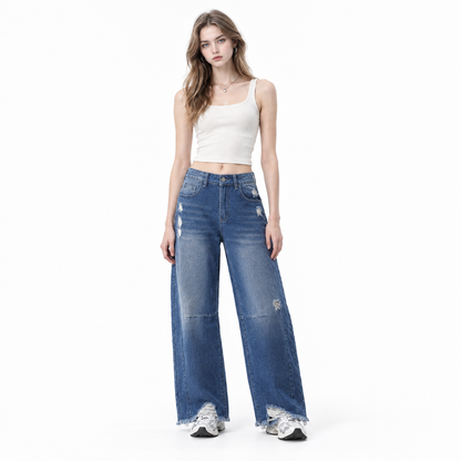 Women's High Waist Distressed Wide Leg Jeans