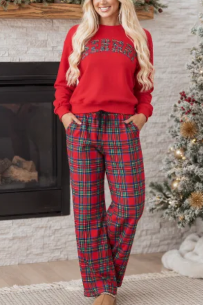 Women's Fall Christmas Loose Print  Loungewear Set