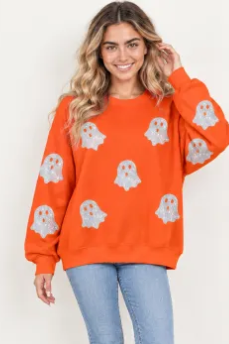 Women Fall Clothing Halloween Glitter Ghost Sweatshirt