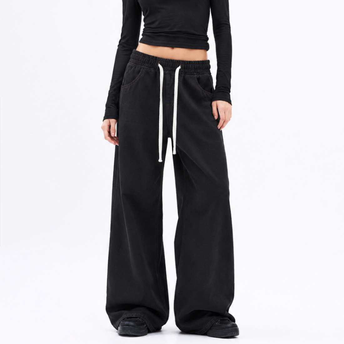 Women's Drawstring Waist Wide Leg Jeans