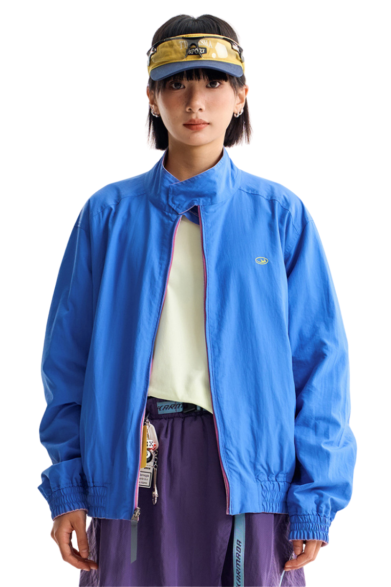 Unisex Retro Plaid StandCollar Loose Reversible Jacket