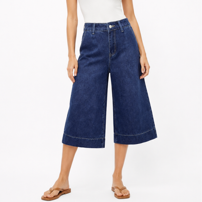 Women's High Waist Wash Wide Leg Cropped Jeans