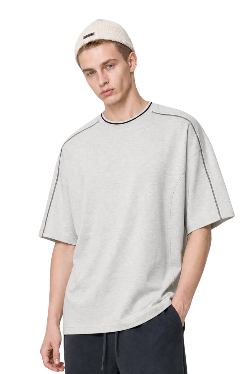 Men's Colorblock Topstitch Ribbed Cotton Drop Shoulder Tee
