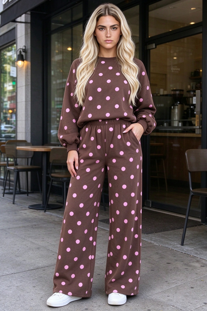 Women Fall Clothing Polka Dot Sweatshirt Wide Leg Set