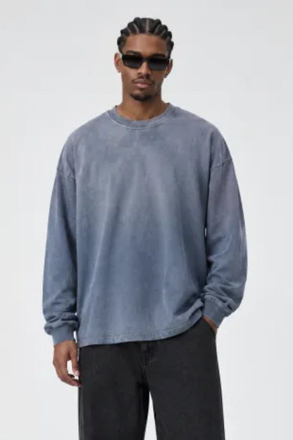 Men Fall Clothing Washed Loose Long Sleeve Cotton Top