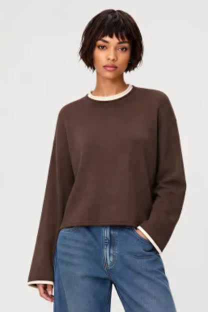 Women Spring Faux Layered Cropped Flare Sleeve Knit Sweater