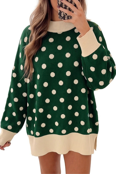 Women Fall Clothing Christmas Polka Dot Mock Neck Sweater