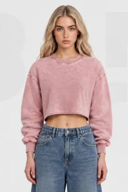 Women Fall Clothing Heavy Snow Washed Cropped Sweatshirt