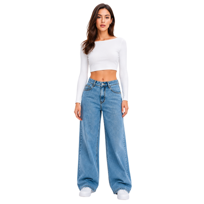 Women's High Waist straight Jeans with Elastic Back Waist