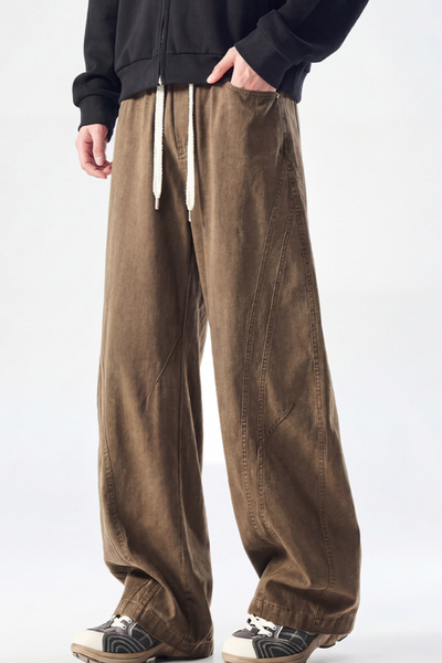 Men's Spring Summer Heavy Cotton Curved Wide Cargo Pants
