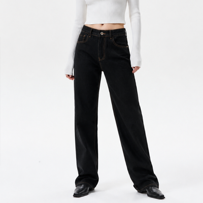 Women's High Waist Black Wash Straight Leg Jeans