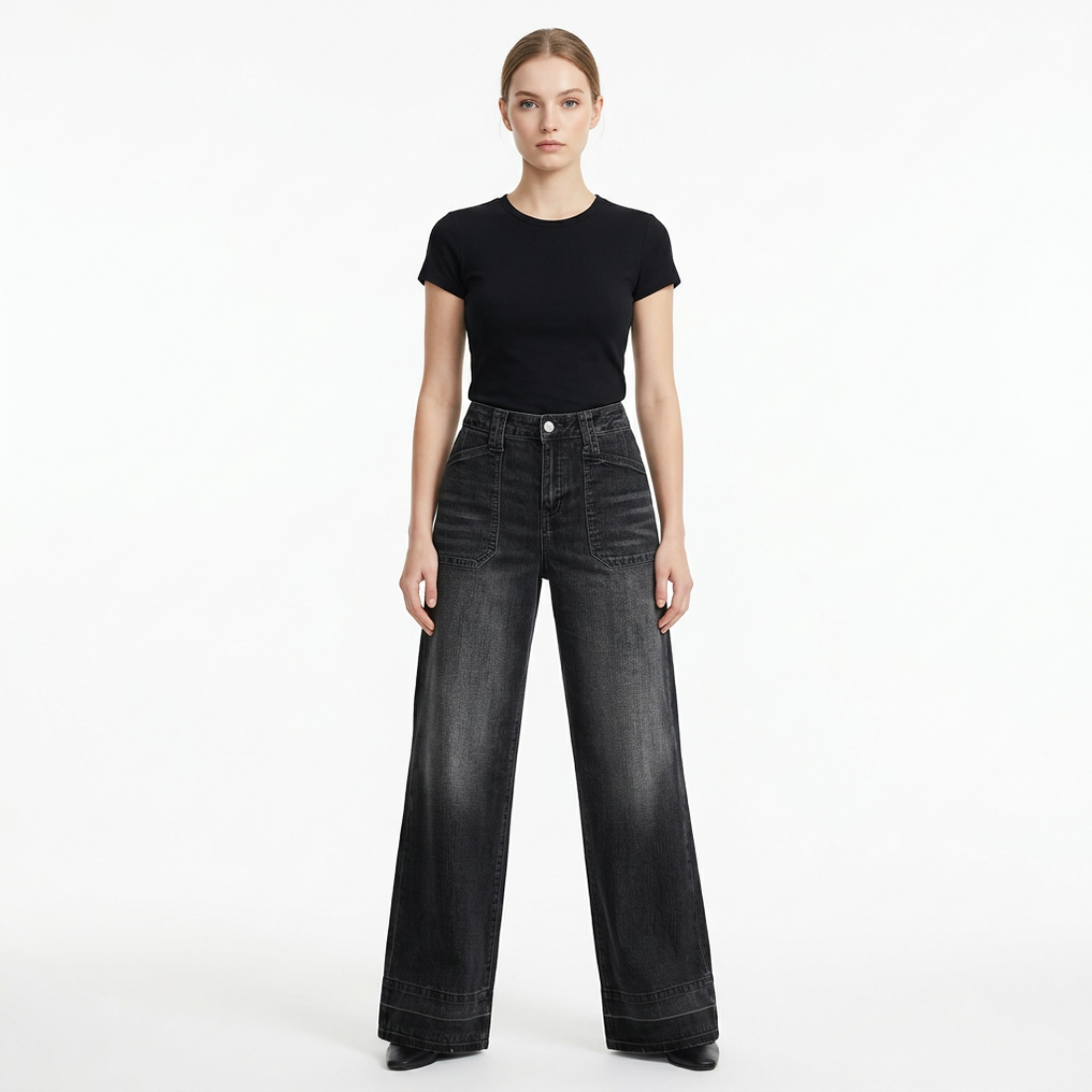 Women's Vintage Wash High Waist Wide Leg Jeans