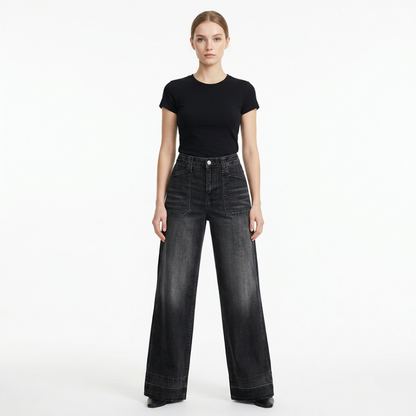 Women's Vintage Wash High Waist Wide Leg Jeans