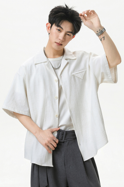 Men's Summer Camp Collar Breathable Linen Short Sleeve Shirt