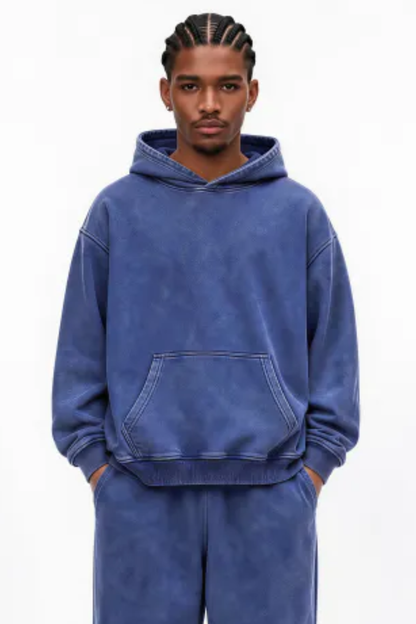 Unisex Fall Heavy Cotton Wax Washed Vintage Pocket Hoodie