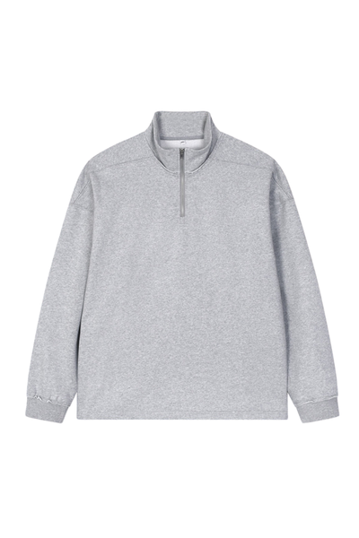Men's Summer 450g Half Zip Raw Edge StandCollar Sweatshirt