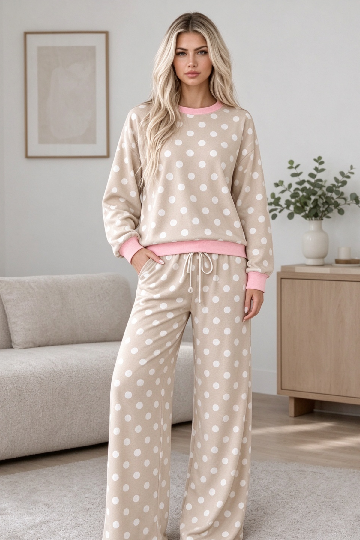 Women's Fall Polka Dot Colorblock Multi-Pocket 2 Piece Set