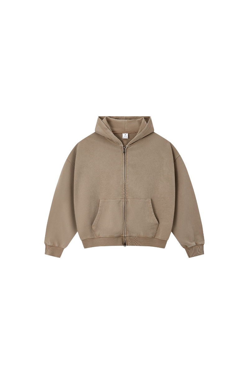 Men Fall Clothing Snow Wash Brushed Fleece Zip Hoodie