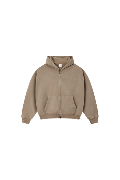 Men Fall Clothing Snow Wash Brushed Fleece Zip Hoodie